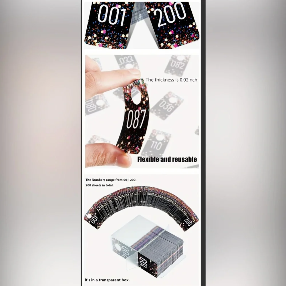 200pc Inventory Number Tags COAT ROOM TAGSPLASTIC MIRROR IMAGE n transparent box